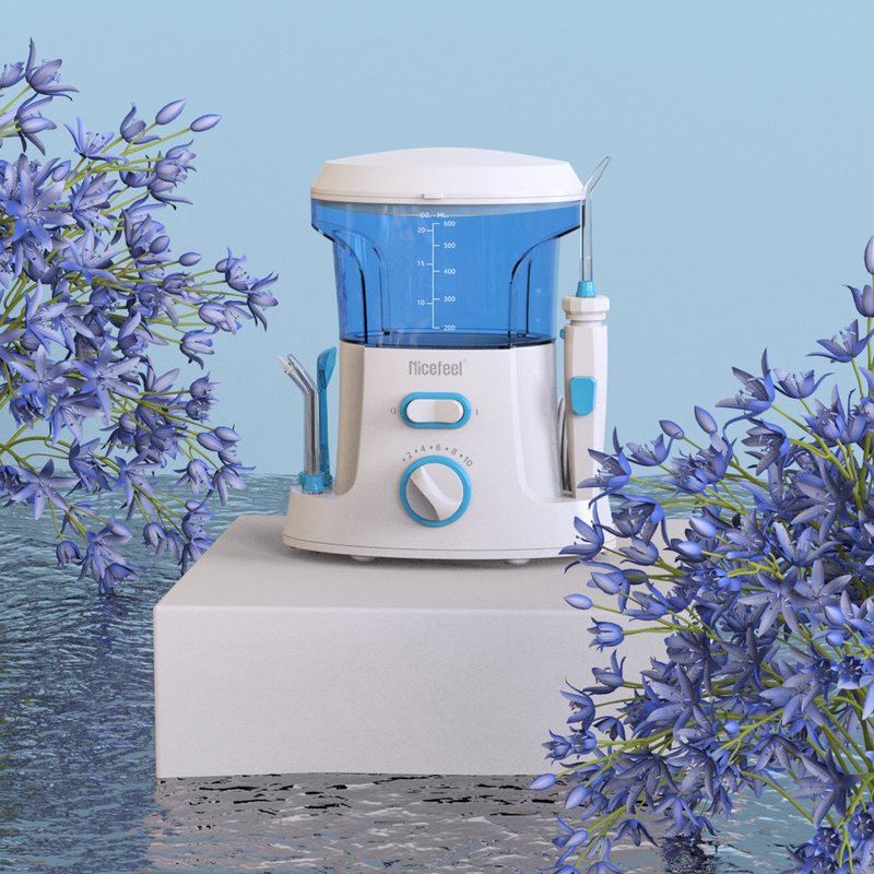 ไหมขัดฟันแบบน้ำ ABS แบบปรับได้ 600 มล. สำหรับใช้ในครอบครัว Oral Spa White Blue