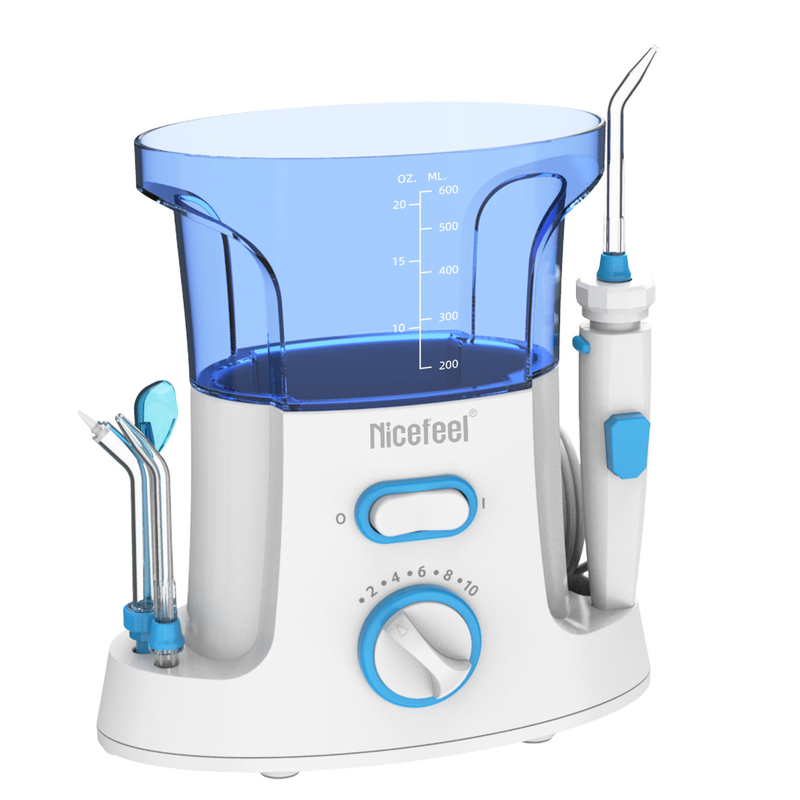ไหมขัดฟันแบบน้ำ ABS แบบปรับได้ 600 มล. สำหรับใช้ในครอบครัว Oral Spa White Blue
