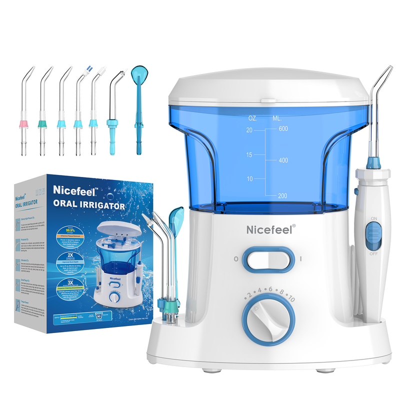 ไหมขัดฟันแบบน้ำ ABS แบบปรับได้ 600 มล. สำหรับใช้ในครอบครัว Oral Spa White Blue