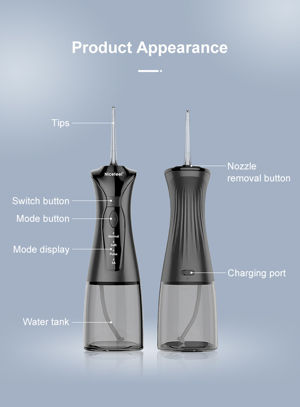 1400mAh Black Flosser Water Flosser ใช้แบตเตอรี่เครื่องฉีดน้ำในช่องปาก