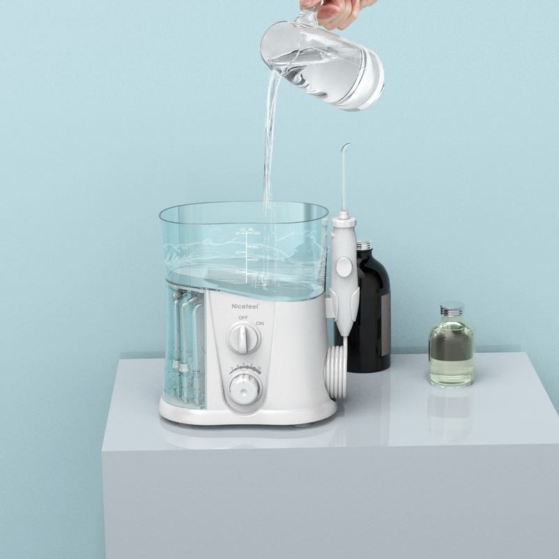White Tank Water Flosser พร้อมหัวฉีด ABS เกรดอาหารสำหรับการดูแลช่องปาก
